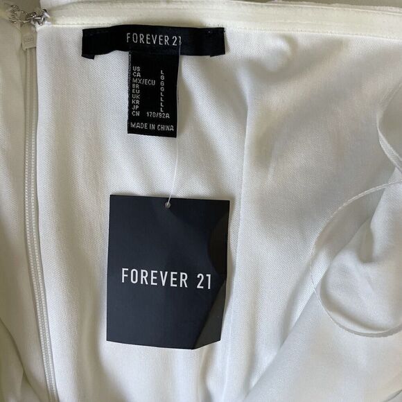 FOREVER 21 Dress Womens Large L Ivory Off-Shoulder NEW Mini Lined - Picture 9 of 10